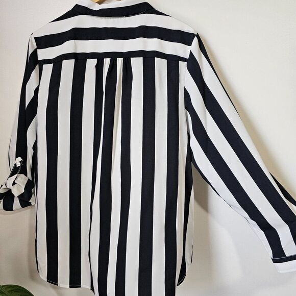 NEW WITHOUT TAGS TOMMY HILFIGER BLACK WHITE STRIPED BUTTON DOWN SHIRT XL - Picture 4 of 16